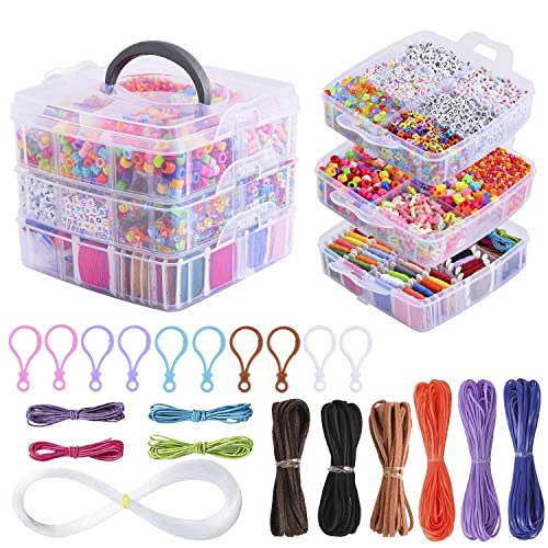 Peirich Jewelry Making Bead Kits, Includes 44 Embroidery Floss with 3-Tier Organizer Storage Box with Threads, Over 4900 Beads for Friendship Bracelets, Jewelry Making Christmas Birthday Gift - color: White