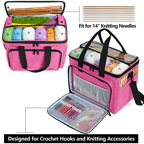 Teamoy Knitting Bag, Yarn Storage Organizer Crochet Bag Tote, Pink - color: Pink