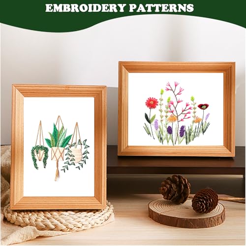 Topapfo 4 Pack Flower Embroidery Beginners Kits for Adults, Cross Stitch Starters Kits Needlepoint with Stamped Embroidery Patterns, Hoops, Thread, Needles, Threaders - color: plant