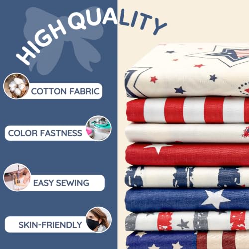 Aubliss 8pcs Fat Quarter Fabric Bundles (100% Cotton - 20'' x 20'') - color: Patriotic