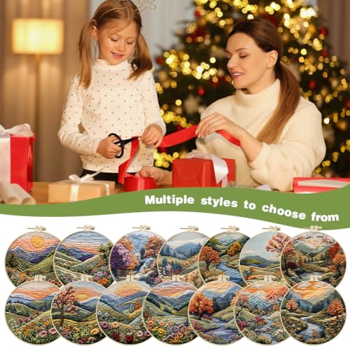 EUBUY Embroidery Kit for Beginners, Nature Landscape Pre-Stamped Pattern - color: Type 13
