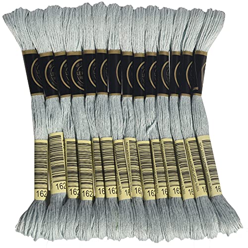 LE PAON Embroidery Floss, 14-Pack Six Strands 100% Long Staple Cotton Embroidery Thread, 8.7-Yard，Color Number：162, Very Lt Blue Lighter Than - color: 162