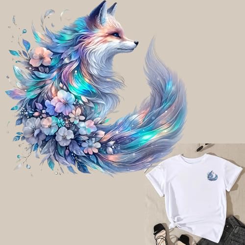 2pcs Silver Fox Floral Flower Leaf Iron On Transfers for T-Shirts Rub on Transfers Stickers Vinyl Ready to Press Stickers Iron on Decals for T-Shirts Clothing Hoodie DIY Crafts