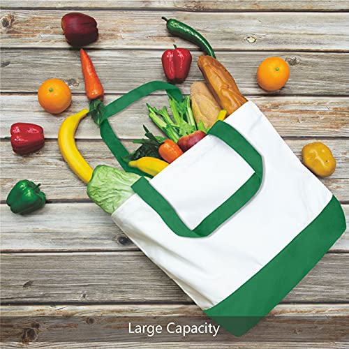 TOPDesign 1-Pack Super Strong Large 12oz Cotton Canvas Tote Bag, Reusable Grocery Shopping Cloth Bag, Fashionable Two-Tone Tote for Crafts, DIY Your Creative Designs - color: Green/White