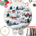FONNUY Crewel Christmas Embroidery Kit for Beginners, Cross Stitch Set Winter Snow Scene Pine Owl Pattern for Adults, Easy to Follow Color Thread Needlework, 8'' Hoop (Snow Village) - style: Snow Village
