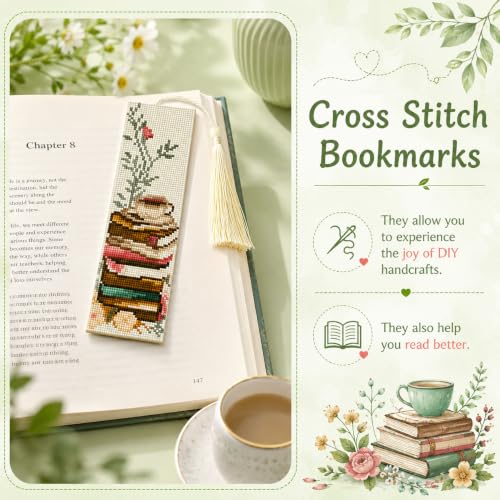 VIGEGU 5 Pack Coffee Book Cross Stitch Bookmark Kits for Adult Beginners - color: COFFE BOOK