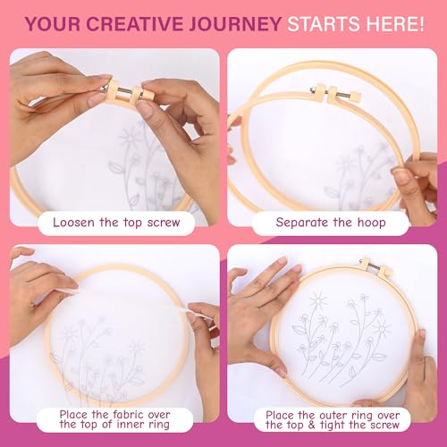 Clear Background Embroidery Kit for Beginners – DIY Hand Embroidery Kit with 3 Hoops, Stamped Patterns, Needles, Thread, Scissors – Minimalist Embroidery Set for Adults, Teens, Women, Craft Lovers - color: Clear Background with Flowers
