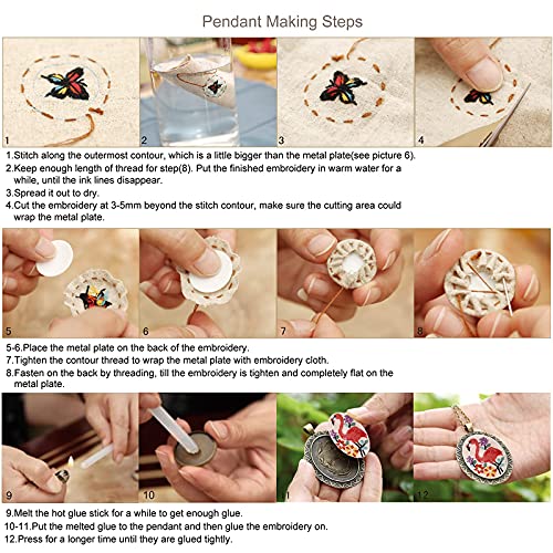 ZOCONE 6 Packs Embroidery Necklace Kit, Embroidery Pendant Kit Mini Cross Stitch Kit with 4 Hoops, Necklace, Pendant, Stamped Pattern Cloth, Instructions, etc., Embroidery Kit for Adults - color: 6 Packs-H