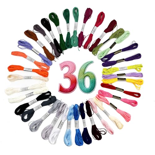 36 Colors Embroidery Thread Set with DMC Codes - Premium Cotton Sewing Floss for Cross Stitch, 8m per Skein, Ideal for Variety of Needlecraft Projects - color: 36 Colors