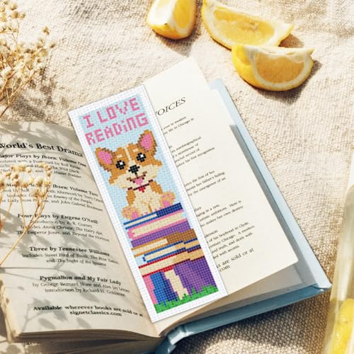 ORIGACH 6 Set Cute Dog & Book Cross Stitch Bookmark Kit for Beginner - style: Cute Dog & Book
