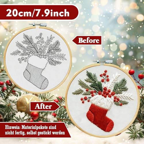 RUIQLXHANG Christmas Embroidery Kit, Christmas Gnomes Embroidery Kits for Beginners with Pattern, Cotton Threads, Needles, Instruction, 20cm Hoop, Gift for Mom, Grandma (Stocking Stuffer) - color: Stocking Stuffer