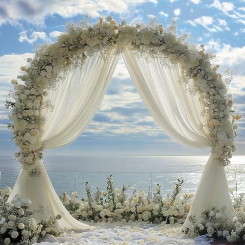 Wedding Arch Draping Fabric 2 Panels Ivory Sheer Backdrop Drapes - color: Ivory, size: 2 Panels