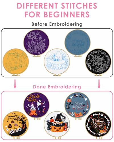 TINDTOP Halloween Embroidery Kit for Adult, Embroidery DIY Starter Kit - color: Halloween 5 Kits