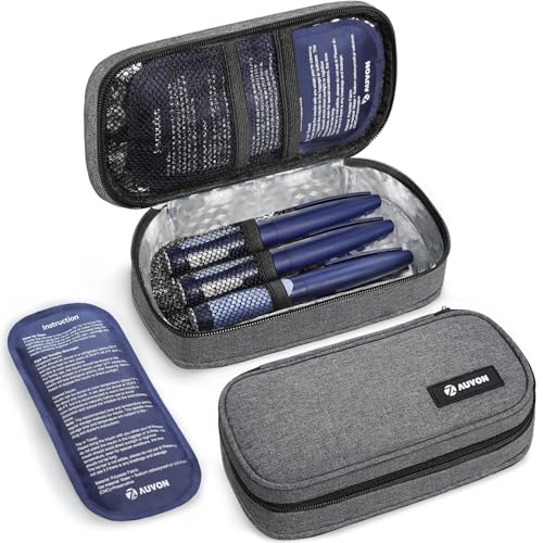 AUVON Insulin Cooler Travel Case, 2x160g TSA Approved Ice Packs, Portable