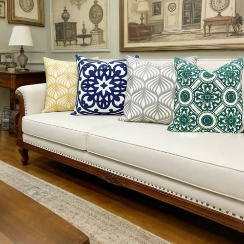Slow Cow Embroidered Throw Pillow Cover 18 x 18 Inch Teal - color: Dark Green Kaleidoscope, size: 18" x 18" (Pack of 1)