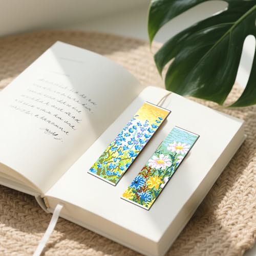 FREEBLOSS 6 Set 11CT Cross Stitch Bookmark Kit 8x2.4inch Wild Flowers - style: Wild Flowers
