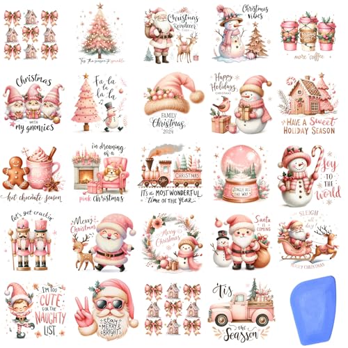 ZMRU 24 Sheets Vintage Christmas Rub On Transfers for Crafts, Rub On Transfers Christmas for Wood，Furniture Decals, Glass, Porcelain, Leather, Canvas, Fabric Projects,3 * 3inch - color: Watercolor Christmas