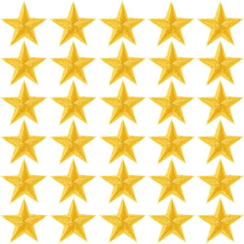 PAGOW 30 Pcs Star Iron on Patch, 1 Inch Sew on Star Embroidered Patches - color: 30 Yellow