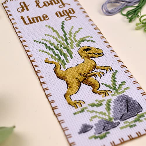 Povitrulya Dinosaur Counted Cross Stitch Kit Velociraptor - DIY Bookmark Set for Hand Embroidery - color: Velociraptor