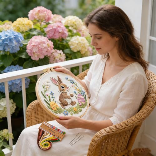 BoAn 3D Rabbit Embroidery Kit for Adults, DIY Hand Embroidery Craft Kit - color: rabbit-2