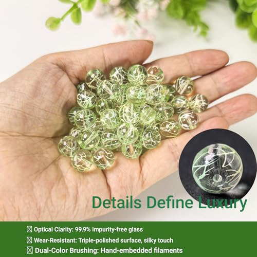 10mm Hand-Drawn Glass Beads Bulk 160pcs Yellow Green Round - color: Yellow&Green 10mm