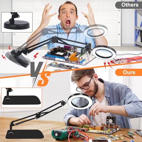 10X Magnifying Glass with Light and Stand, Dimmer Adjustable Swing Arm 2-in-1 Desk Lamp and Clamp, LED Lighted Desk Magnifier with Light for Craft Reading Repair Painting Close Work