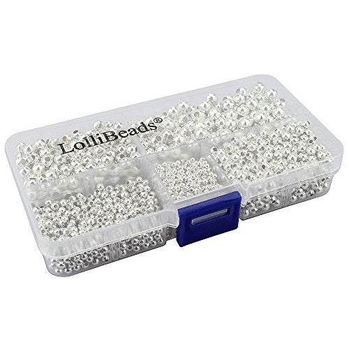 (R) Silver Plated Smooth Round Metal Beads Assorted Size Jumbo Pack 2100 pcs - color: Silver 2100 Pcs Mixed Size