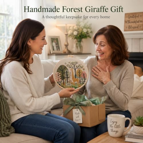 MULTIONS 4 Sets Embriodery Kit for Adult,Giraffe Embriodery Practice Kit for Beginners with Easy Pattern Hand Crafts,Hoop,Needle - color: Giraffe