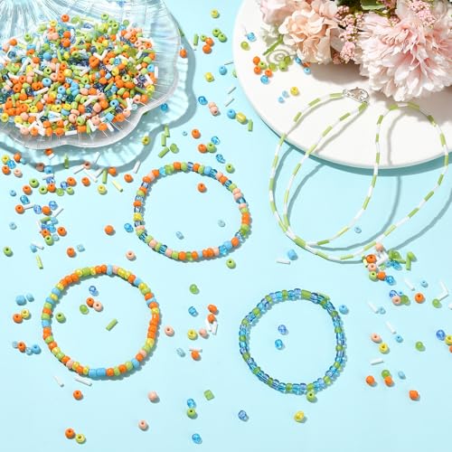 200g Glass Seed Beads Bulk Crystal Tube Bugle Beads for DIY Necklaces Bracelet Earring Crafting Jewelry Making Kit Supplies (Mixed Color) - color: Mixed Color 02
