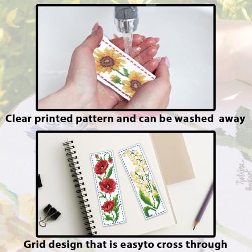 ACRNIGHEET 6PCS Cross Stitch Bookmark Kit for Beginner Flower Pattern Stamped Cross Stitch Kits for Adults Crossstitch Kits Adult Bookmarks with Instructions Hand Embroidery Craft Gift 8''x2.4'' 11CT - style: Floral patterns 1