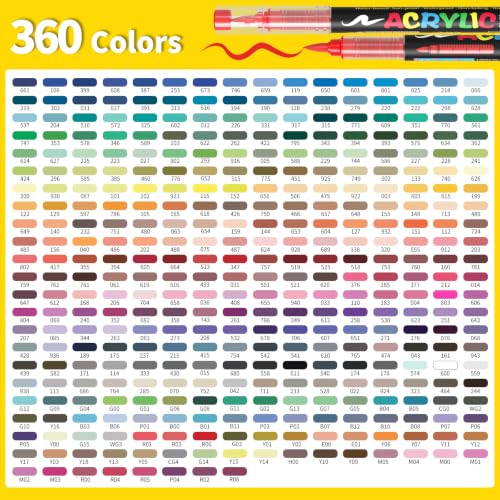 360 Colors Acrylic Paint Markers, Soft Brush Tip Acrylic Markers Set - color: 360 Colors