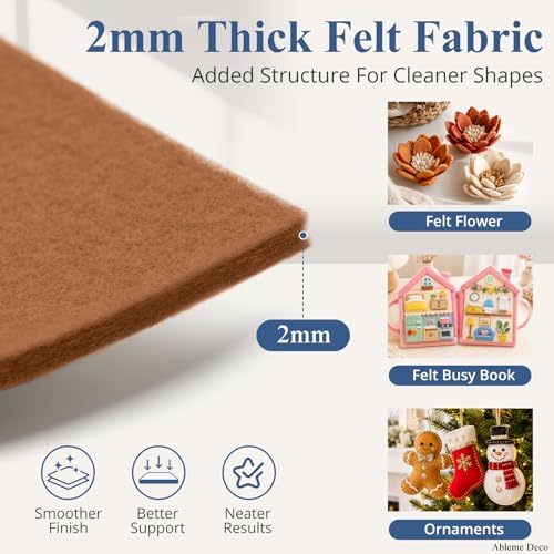 12" x 12" Felt Sheets for Crafts, 2mm Stiff Felt Fabric (12 Pcs), Chocolate - color: Chocolate