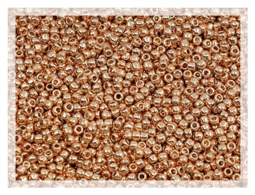 0.35oz Rocailles TOHO Seed Beads 11/0 (2.2 mm), Permanent Finish Galvanized Rose Gold (#pf551) - color: PermaFinish Rose Gold PF551 - 11/0