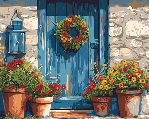 Moohue DIY Counted Stamped Cross Stitch Kits for Adults 14 Count Cross Stitch Patterns Wreath Printed Cross Stitch Kits for Adults (Door Wreath) - color: Door Wreath
