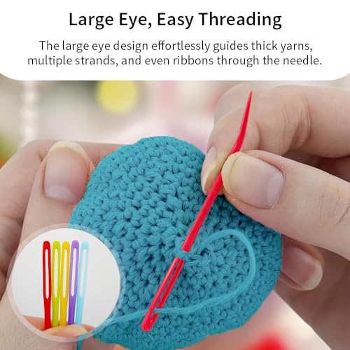 Acoeitl 20 Pcs Large Eye Yarn Needles with Sharp Bent Tip 5 Color Plastic Needles for Crochet Weaving Darning Tapestry Sewing Crafts (2.76 Inch)