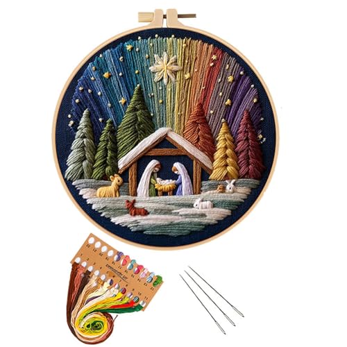 BoAn DIY Embroidery Kit for Adults, Nativity Cross Stitch Craft with Hoop - color: shengjing-1