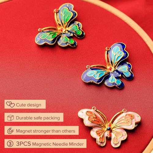 3pcs Needle Minder for Sewing,Magnetic Needle Keeper for Cross Stitch,Cute Butterfly Cartoon Pin,Needle Holder for Embroidery, Quilting Metal Needle Minders Accessory, Gift for Cross Stitch Lover