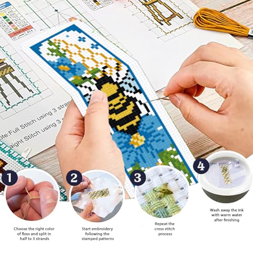 ORIGACH 6 Set Bees Cross Stitch Bookmark Kit for Beginner - style: Bees