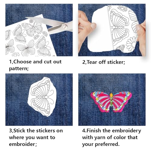 BENECREAT 4Sheets 111Pcs Sunflowers Butterfly Water Soluble Embroidery, 11.7x8.3inch Daisy Flower Cat Stick and Stitch Embroidery Paper Stabilizer for Shirts, Coats, Bags - style: Sunflowers Butterfly