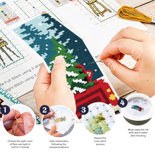 ACRNIGHEET 6PCS Cross Stitch Bookmark Kit (Winter Forest Pattern) - style: Winter Forest with Tassel