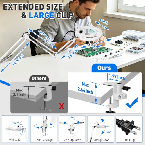 KIRKAS Magnifying Glass with Light, 2,200 Lumens Magnifying Lamp 12X - color: White 35in