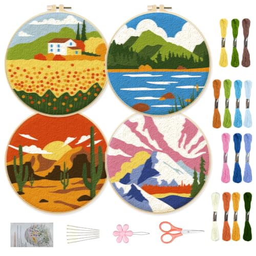 ORIGACH 4 Pack Landscape Embroidery Kit for Beginners - color: Landscape