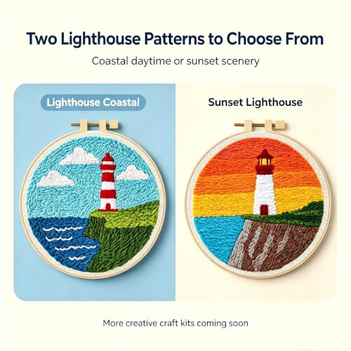 Punch Needle Kit for Beginner Lighthouse Coastal DIY Embroidery Starter Kit - color: Lighthouse