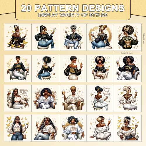 20 Pcs African American Women DTF Transfers Ready to Press - color: Black Women