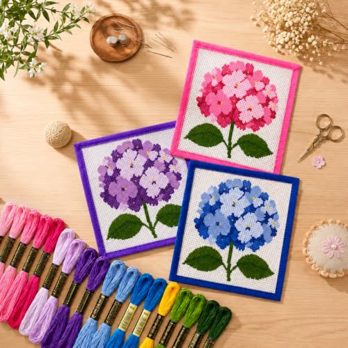 Zplontya 18 Mesh Needlepoint Canvas Kit Include Flower Printed Patterns - color: Hydrangea
