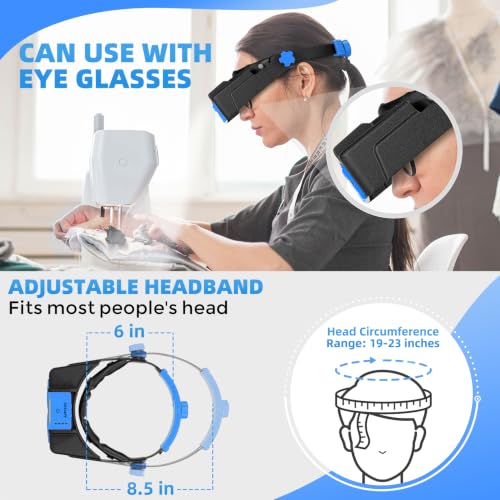 COYLAPY Headband Magnifier with Light, 1.5X-3.5X Hobby Magnifying Glasses - color: Blue