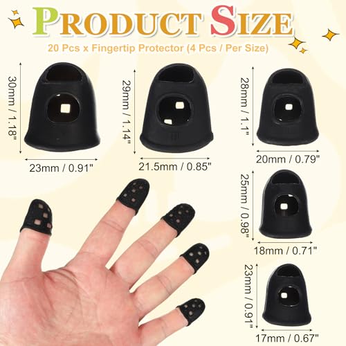 PATIKIL Rubber Finger Tips, 5 Sizes 20 Pcs Guitar Fingertip Protector Silicone Thimbles Knitting Accessories for Hand Sewing Paper Sorting Money Counting Guitar Playing, Black - color: Black