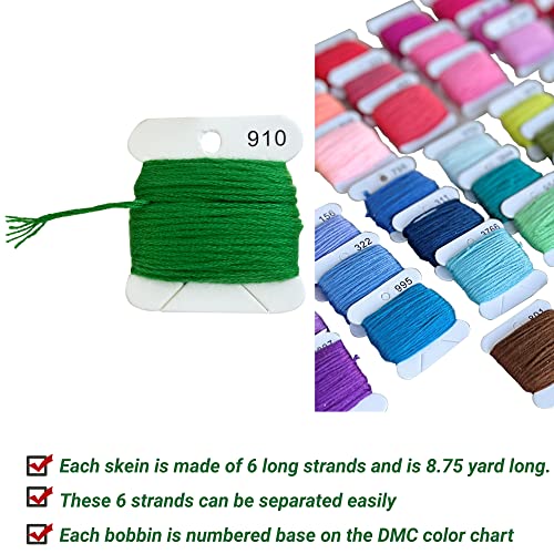 Embroidery Floss,52 Rainbow Colors Hand Embroidery Thread on Bobbins.