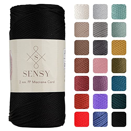 Sensy Premium 2mm 251 Yards Polyester Rope 100% Polypropylene Cord Macrame Cord 2mm Crochet Bag Cord Macrame Rope Crochet Thread Gift for Knitter (Black) - color: Black, size: 1 Skein
