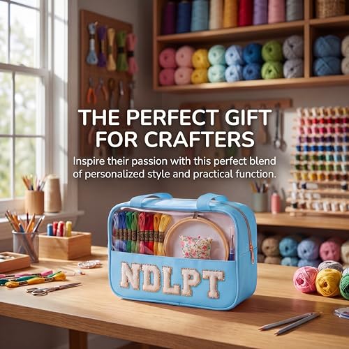 Needlepoint Project Bag Sewing Gifts Embroidery Sewing Bag Craft Storage Organizer NDLPT Clear Zip Pouch Bag - color: Blue, size: Cuboid-L